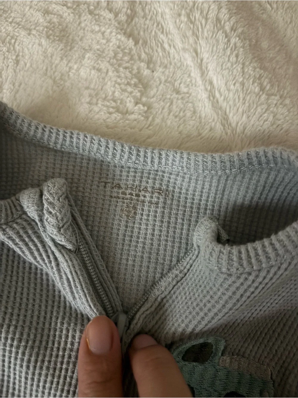 Baby Blue Waffle-Knit Footed One-Piece with Truck Embroidery